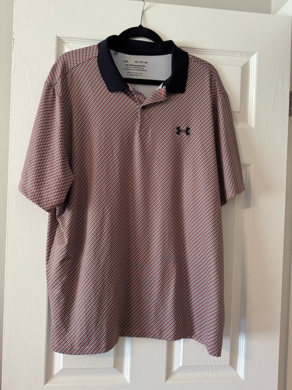 Under Armour Men’s Red Micro-Pattern Polo with Black Collar